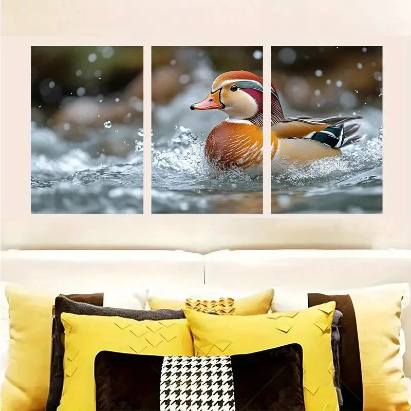 3pcs Mandarin Duck Bird Lovers Decor  Wall Art Set Canvas Framed 60x90cm - High Quality Print 100% Australian Made Wall Canvas Ready to Hang - Bella Home Decor