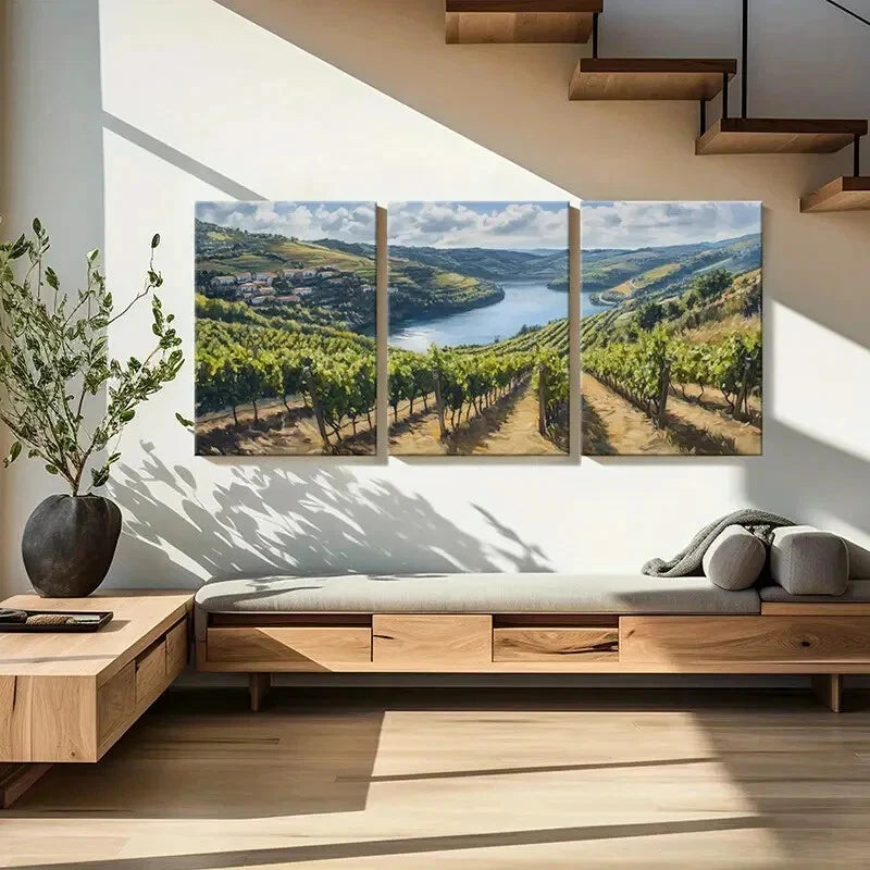 3pcs Vineyard River Valley Rolling Hills Rustic Metal Print Ready to Hang Art - Bella Home Decor