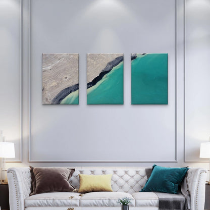 3pcs Aerial Coastal Ocean Waves Landscape Wall Art Set Canvas Framed 50x70cm - High Quality Print 100% Australian Made Wall Canvas Ready to Hang
