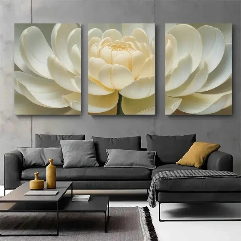 3pcs White Flower, Arabic Calligraphy  Wall Art Set Canvas Framed 40x60cm - High Quality Print 100% Australian Made Wall Canvas Ready to Hang