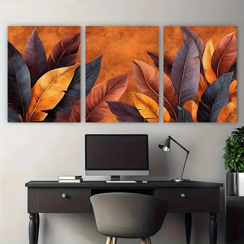 3pcs Exotic Tropical Brown Leaves Watercolor Wall Art Set Canvas Framed 40x60cm - High Quality Print 100% Australian Made Wall Canvas Ready to Hang - Bella Home Decor