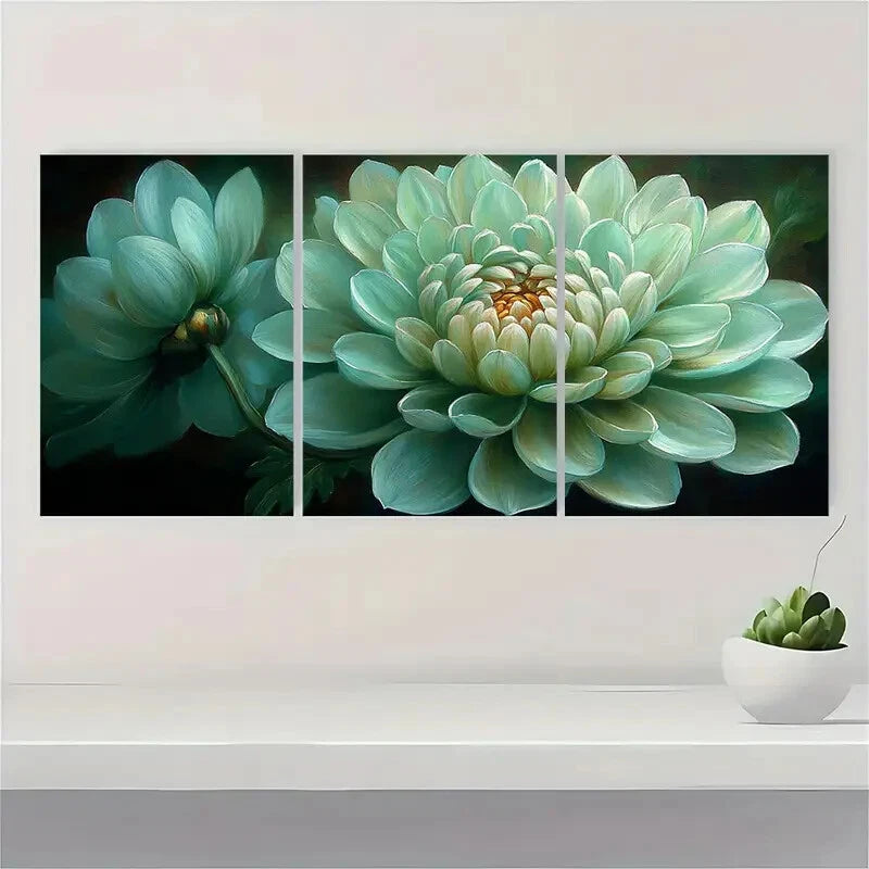 3pcs Green Chrysanthemum Painting Print Metal Print Ready to Hang Art - Bella Home Decor