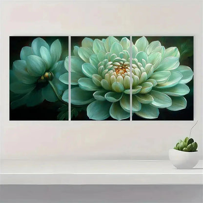 3pcs Green Chrysanthemum Painting Print Metal Print Ready to Hang Art - Bella Home Decor