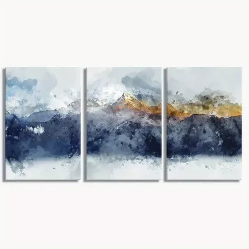 3pcs Blue & Gold Abstract Mountains Wall Art Canvas Unframed - High Quality Print 100% Australian Made Wall Canvas - Bella Home Decor