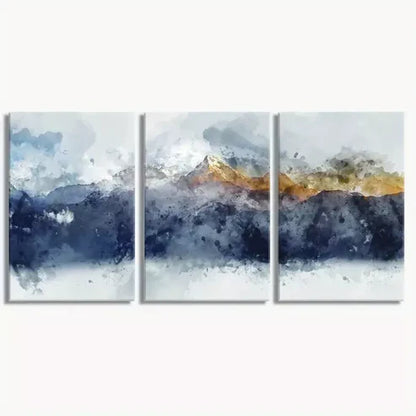3pcs Blue & Gold Abstract Mountains Wall Art Canvas Unframed - High Quality Print 100% Australian Made Wall Canvas - Bella Home Decor