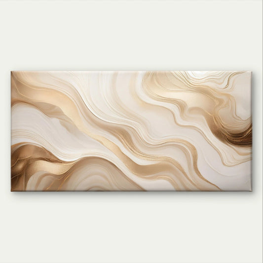 Gold and Cream Fluid Marble Textured Wall Art Canvas Office Home Framed 120x60cm