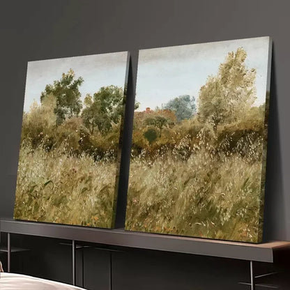 2pcs Vintage Meadow Floral Wildflowers Canvas Framed 50x75cm - High Quality Print 100% Australian Made Wall Canvas Ready to Hang - Bella Home Decor
