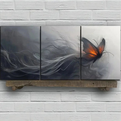 3pcs Abstract Butterfly Modern Black & Golden Metal Print Ready to Hang Art