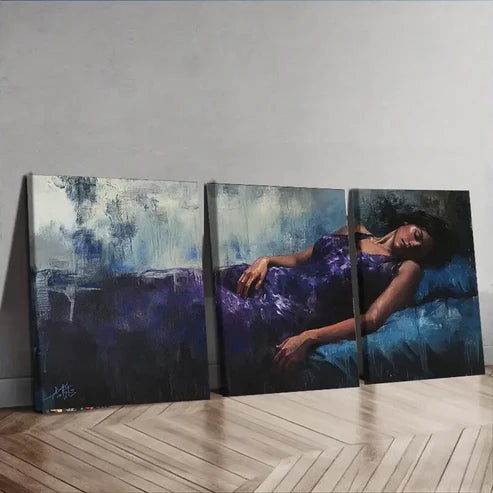 3pcs Abstract Sleeping Woman Purple Waterproof Wall Art Set Canvas Unframed - High Quality Print 100% Australian Made Wall Canvas - Bella Home Decor