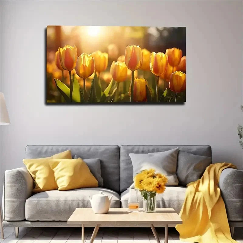 Vibrant Sunset Yellow Wall Art Canvas Office Home Room Framed 120x60cm