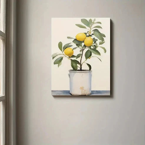 Beautiful Yellow Lemons In Milk Can Design Painting 60x90cm Metal Print Ready to Hang