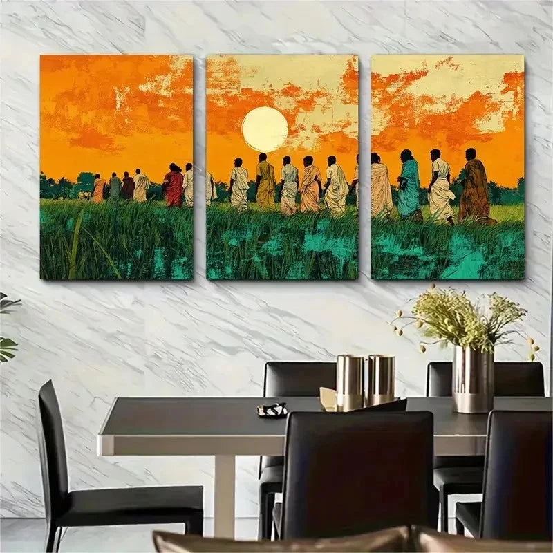 3pcs Cultural Vintage Bangladeshi Travel Perfect Wall Art Set Canvas Framed 50x70cm - High Quality Print 100% Australian Made Wall Canvas Ready to Hang - Bella Home Decor