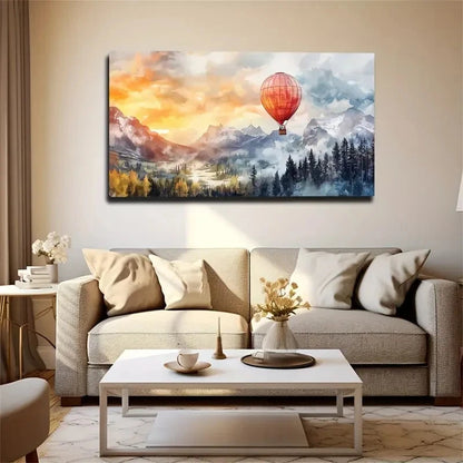 Vibrant Red Hot Air Balloon Wall Art Canvas Office Home Room Framed 120x60cm