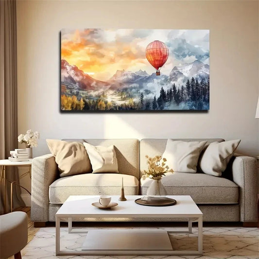 Vibrant Red Hot Air Balloon Wall Art Canvas Office Home Room Framed 120x60cm