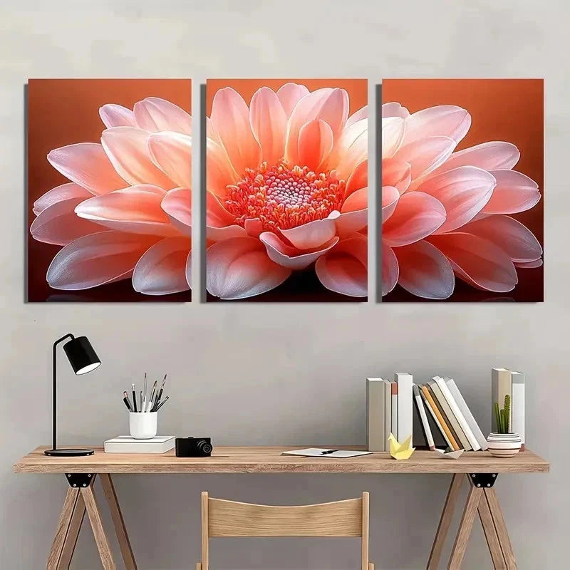 3pcs Chinese Aster Flower Aesthetic Perfect Wall Art Set Canvas Framed 60x90cm - High Quality Print 100% Australian Made Wall Canvas Ready to Hang - Bella Home Decor
