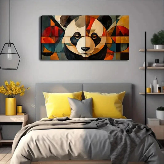 Minimalist Geometric Panda Wall Art Canvas Office Home Room Framed 120x60cm
