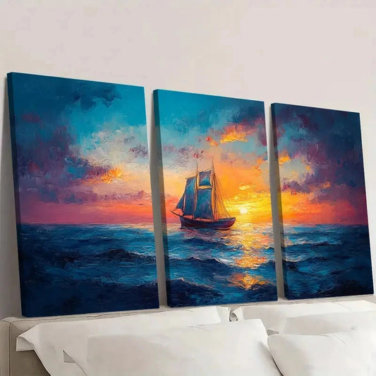 3pcs Ocean Landscape Oil Painting LP Wall Art Set Canvas Framed 40x60cm - High Quality Print 100% Australian Made Wall Canvas Ready to Hang