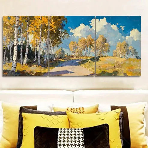 3pcs Birch Forest in Autumn, Luxurious Wall Art Canvas Unframed - High Quality Print 100% Australian Made Wall Canvas - Bella Home Decor