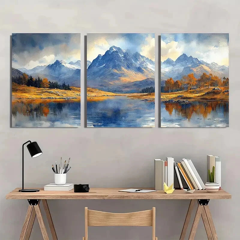 3pcs Scotland Painting Glen Coe Watercolor Metal Print Ready to Hang Art - Bella Home Decor