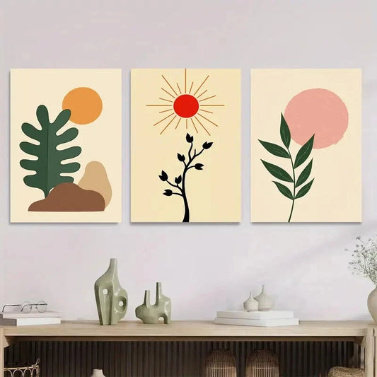 3pcs Modern Abstract Boho Style Minimalist Metal Print Ready to Hang Art