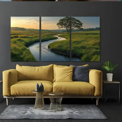 3pcs Winding River Through Countryside Perfect Wall Art Set Canvas Framed 60x90cm - High Quality Print 100% Australian Made Wall Canvas Ready to Hang - Bella Home Decor