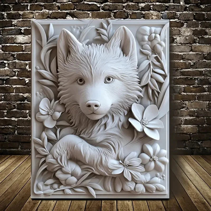 Charming Little Husky Mix Puppy Painting  40x60cm Metal Print Ready to Hang - Bella Home Decor