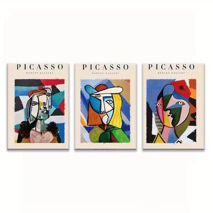 3pcs Picasso-Inspired Abstract Face Metal Print Ready to Hang Art - Bella Home Decor