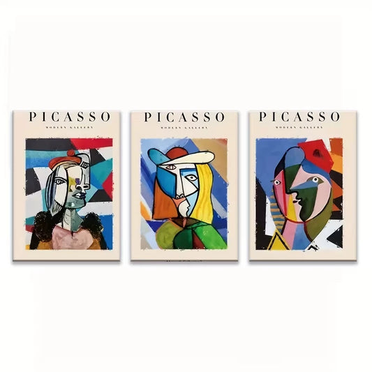 3pcs Picasso-Inspired Abstract Face Metal Print Ready to Hang Art