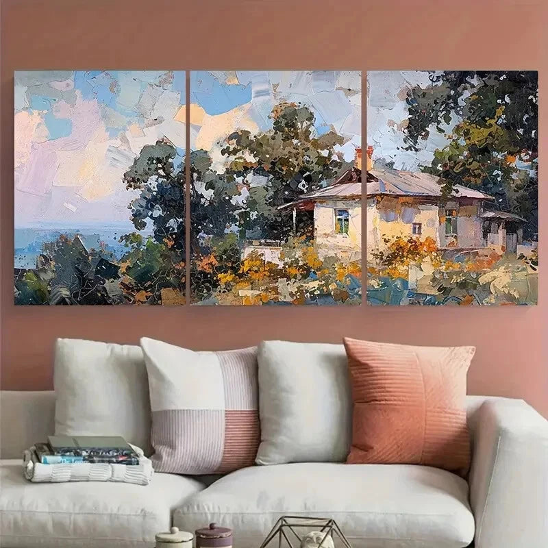 3pcs Rustic Impressionist Neutral Tones Metal Print Ready to Hang Art - Bella Home Decor