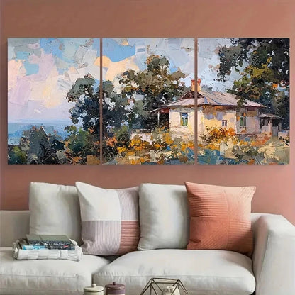 3pcs Rustic Impressionist Neutral Tones Metal Print Ready to Hang Art - Bella Home Decor