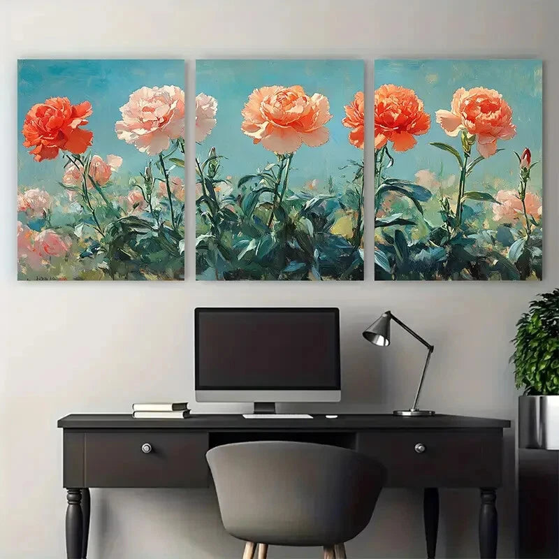3pcs John Singer Sargent Carnation Lily Rose Metal Print Ready to Hang Art - Bella Home Decor