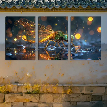 3pcs Vibrant Firefly Moonlight Design Metal Print Ready to Hang Art - Bella Home Decor