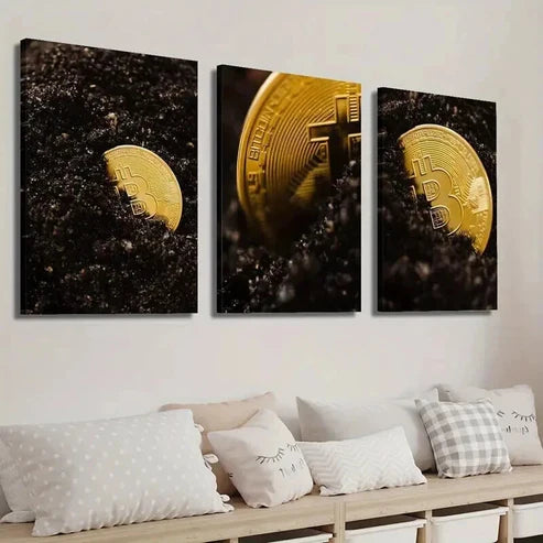 3pcs Bitcoin Photography Cryptocurrency Wall Art Set Canvas Unframed - High Quality Print 100% Australian Made Wall Canvas - Bella Home Decor