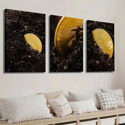 3pcs Bitcoin Photography Cryptocurrency Wall Art Set Canvas Unframed - High Quality Print 100% Australian Made Wall Canvas - Bella Home Decor