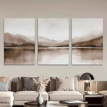 3pcs Abstract Mountain Lake Landscape Metal Print Ready to Hang Art - Bella Home Decor
