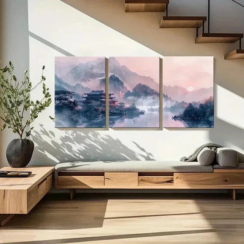 3pcs Chinese Traditional Architecture Landscape  Wall Art Set Canvas Unframed - High Quality Print 100% Australian Made Wall Canvas - Bella Home Decor