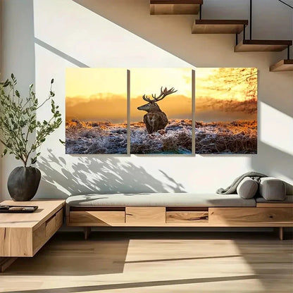 3pcs Deer in morning sun 3 Panel Metal Print Ready to Hang Art - Bella Home Decor