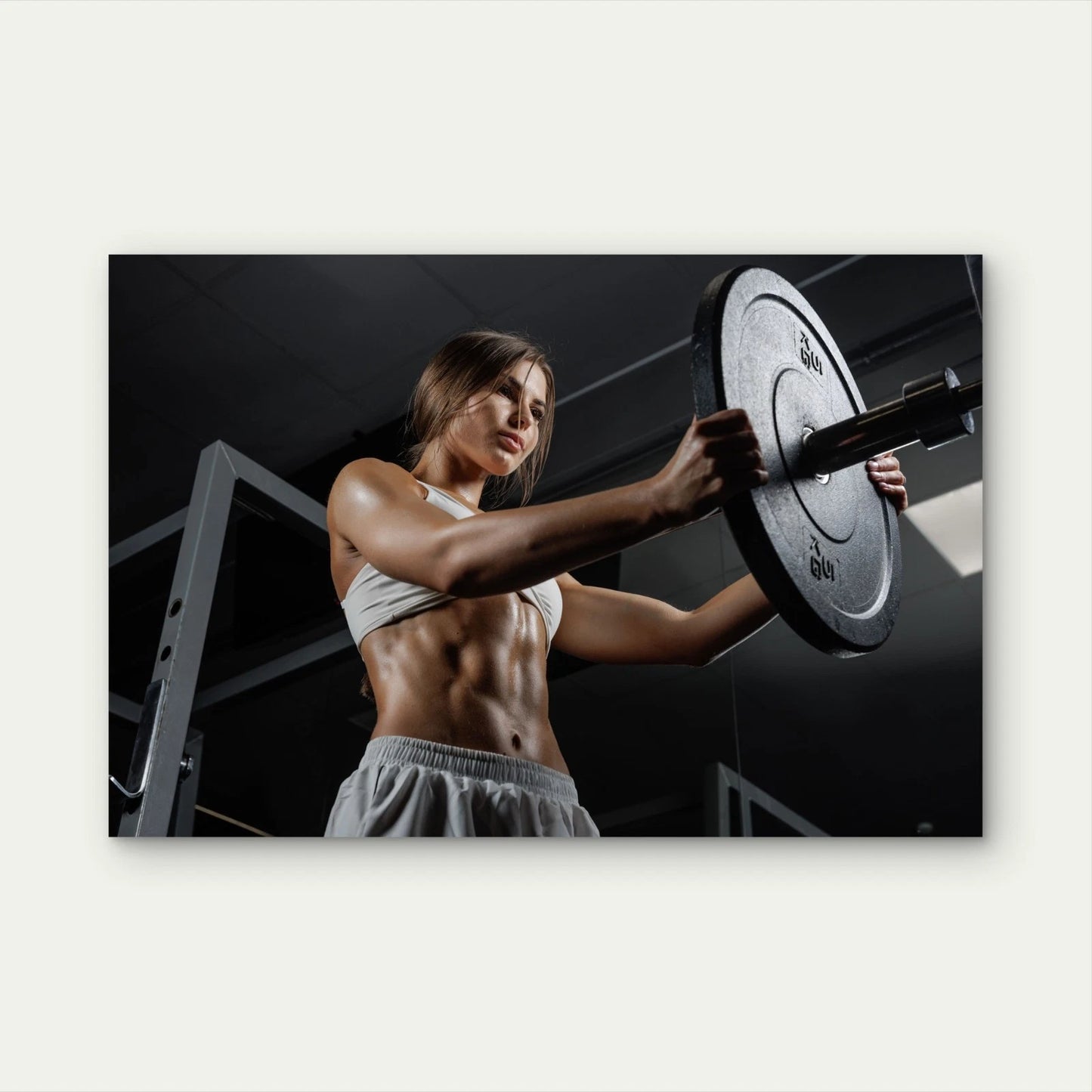 Female Loading Barbell Plate 5mm thick Plastic Poster Ready to Hang 90x60cm