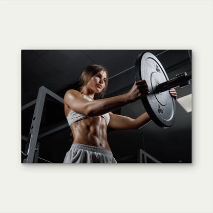 Female Loading Barbell Plate 5mm thick Plastic Poster Ready to Hang 90x60cm