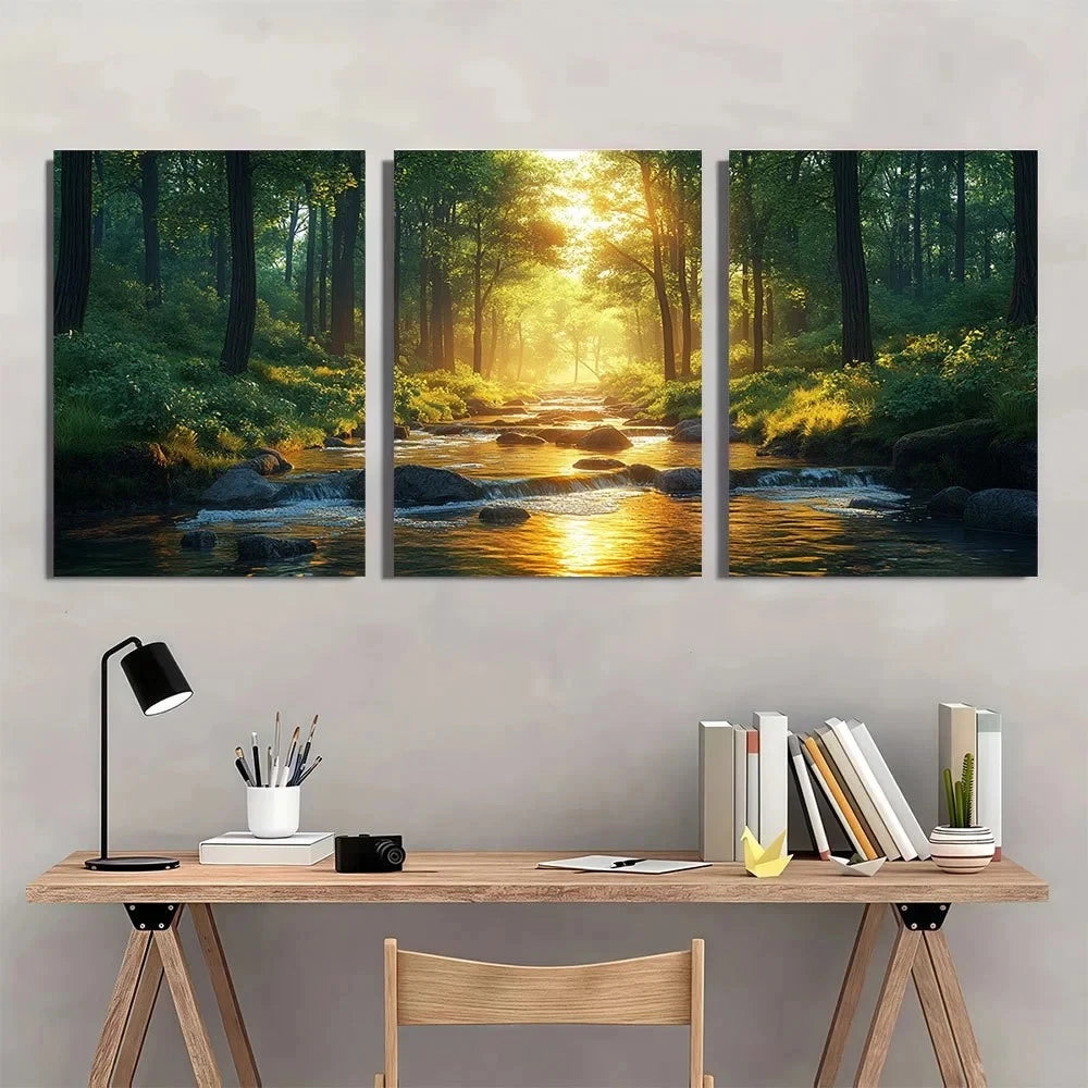 3pcs Forest Stream Vibrant Natural Scene Metal Print Ready to Hang Art - Bella Home Decor