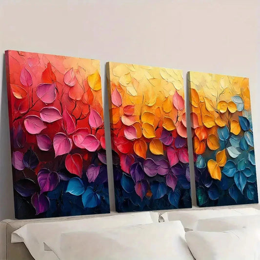3pcs Vibrant Colorful Textured RF Wall Art Set Canvas Framed 50x70cm - High Quality Print 100% Australian Made Wall Canvas Ready to Hang