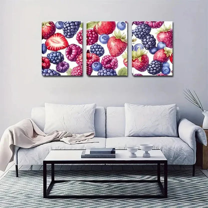 3pcs Colorful Berries Vivid Spray Wall Art Canvas Unframed - High Quality Print 100% Australian Made Wall Canvas - Bella Home Decor