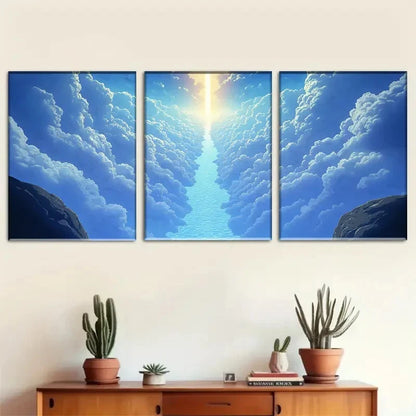 3pcs Clouds and Light'S Heavenly Path Metal Print Ready to Hang Art - Bella Home Decor