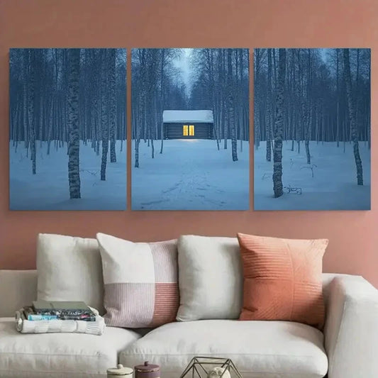 3pcs Nordic Minimalist Winter Forest Scene Metal Print Ready to Hang Art