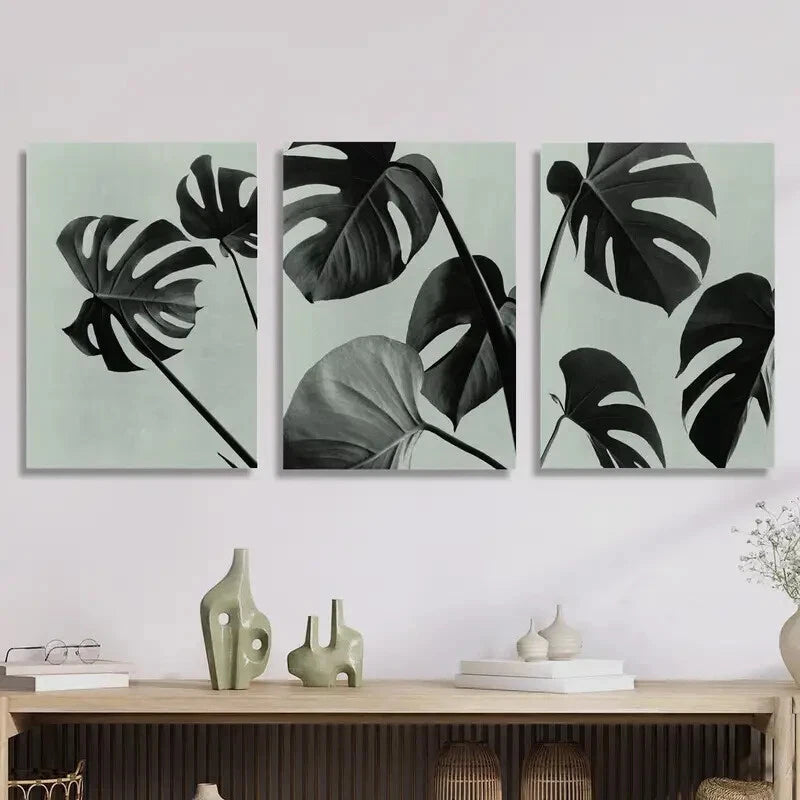 3pcs Black & White Botanical Scandinavian Metal Print Ready to Hang Art