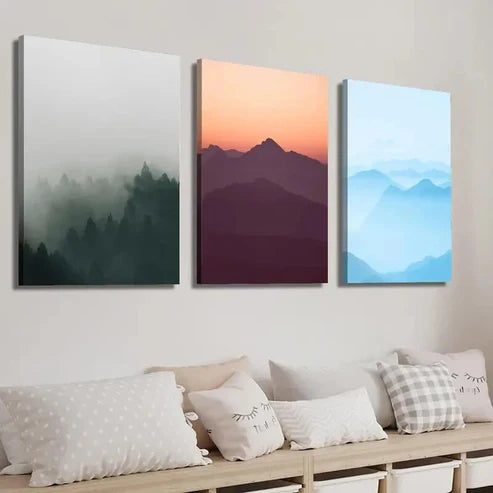3pcs Foggy Mountains Landscape Wall Art Set Canvas Unframed - High Quality Print 100% Australian Made Wall Canvas - Bella Home Decor