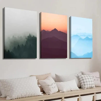 3pcs Foggy Mountains Landscape Wall Art Set Canvas Unframed - High Quality Print 100% Australian Made Wall Canvas - Bella Home Decor