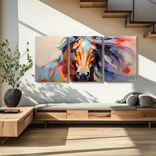 3pcs Horse Retro Watercolor Style Wall Art Set Canvas Framed 40x60cm - High Quality Print 100% Australian Made Wall Canvas Ready to Hang