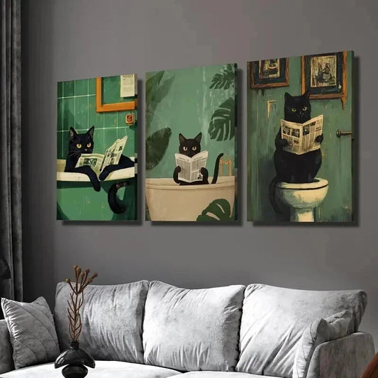 3pcs Deco Black Cat Canvas printing painting Wall Art Set Canvas Framed 50x70cm - High Quality Print 100% Australian Made Wall Canvas Ready to Hang