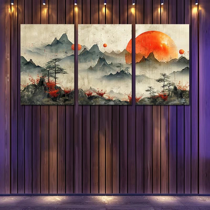 3pcs Landscape with Flowers & Rising Sun Wall Art Set Canvas Framed 60x90cm - High Quality Print 100% Australian Made Wall Canvas Ready to Hang
